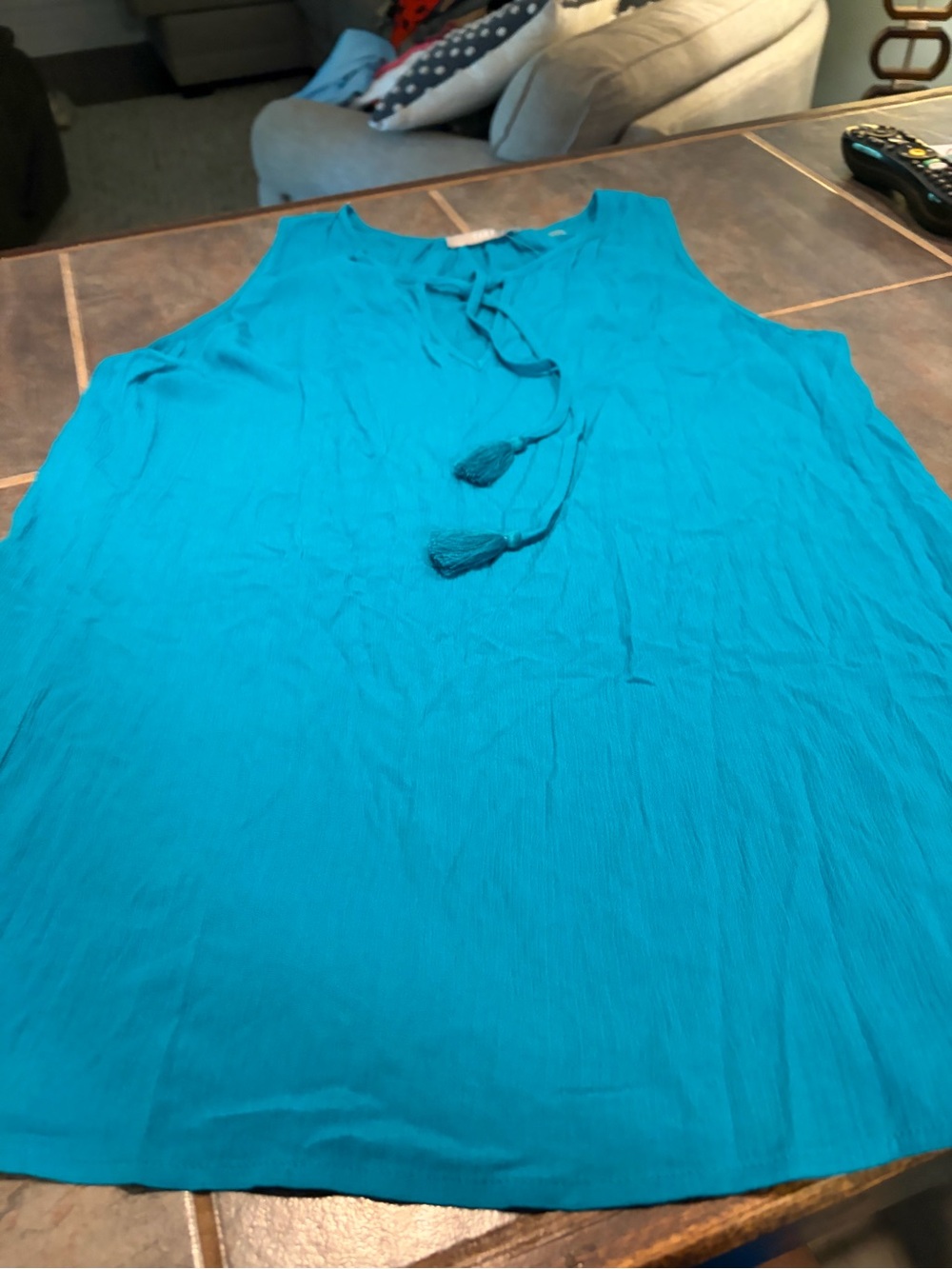 Tart Teal Sleeveless Tassel Tie Tank